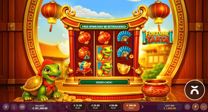 Fortune Tarta - écran de jeu avec rouleaux et tortue